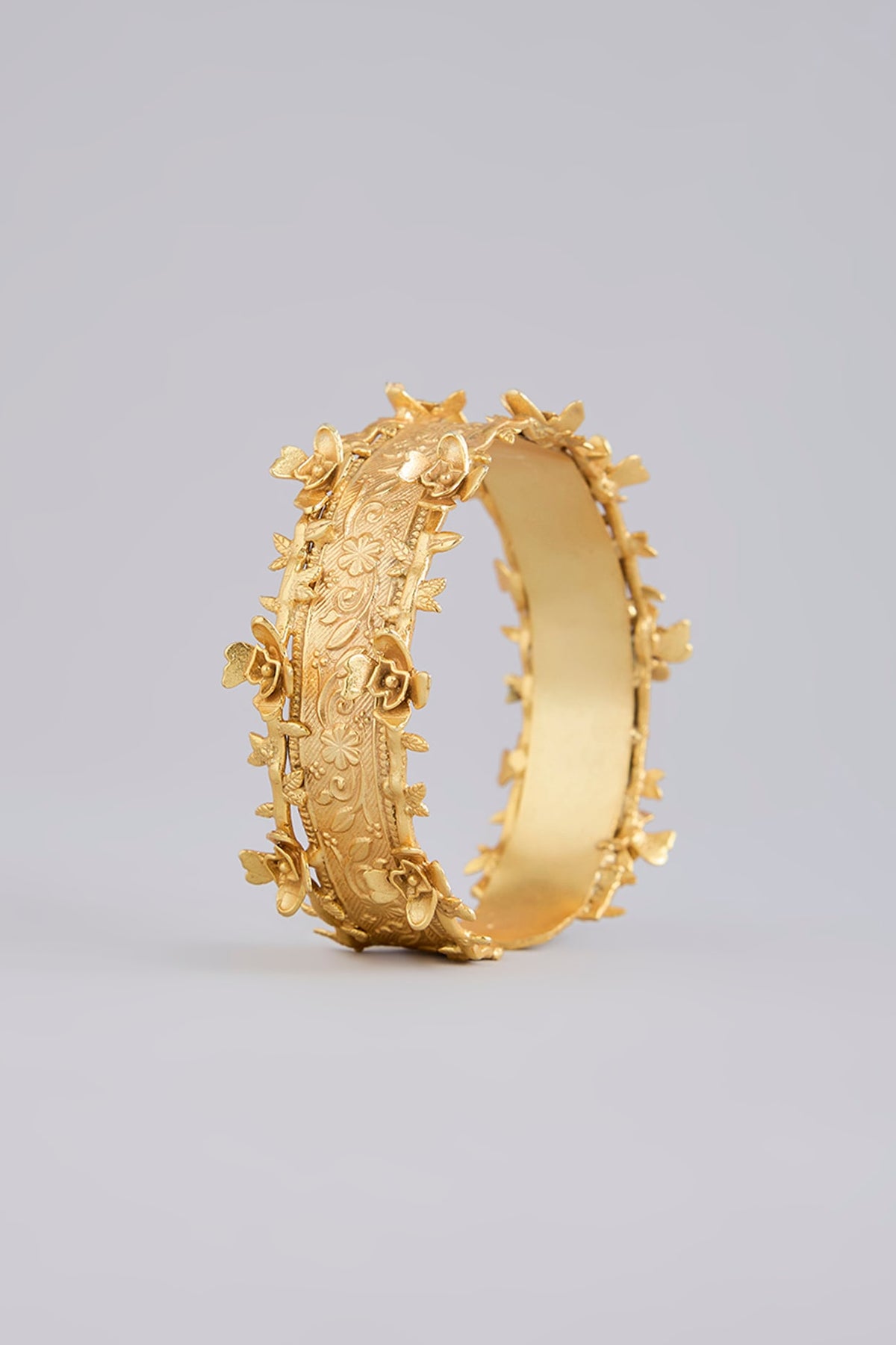 Gold Finish Carved Adjustable Bangle