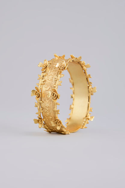 Gold Finish Carved Adjustable Bangle