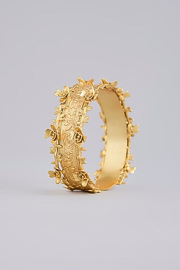 Gold Finish Carved Adjustable Bangle
