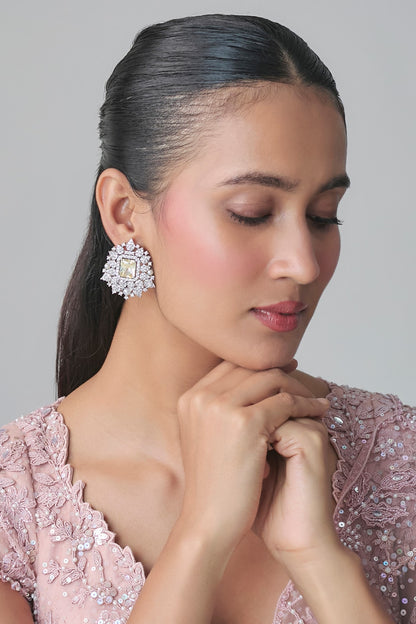 White Gold Finish Zircon Stud Earrings