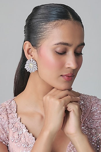 White Gold Finish Zircon Stud Earrings
