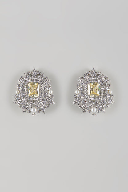 White Gold Finish Zircon Stud Earrings