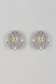 White Gold Finish Zircon Stud Earrings