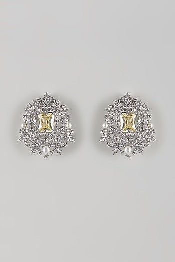 White Gold Finish Zircon Stud Earrings