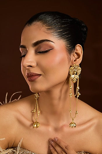 Gold Finish Pearl Beaded Dangler Earrings