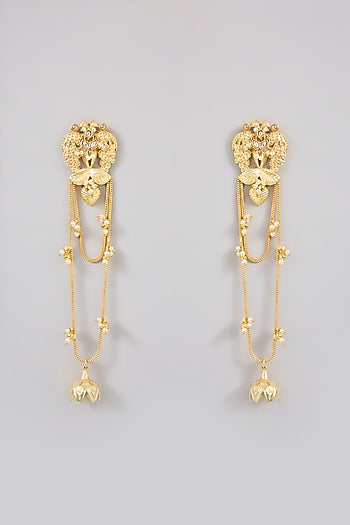 Gold Finish Pearl Beaded Dangler Earrings