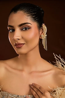 Gold Finish Kundan Polki & Beaded Ear-Cuffs