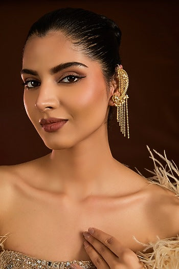 Gold Finish Kundan Polki & Beaded Ear-Cuffs
