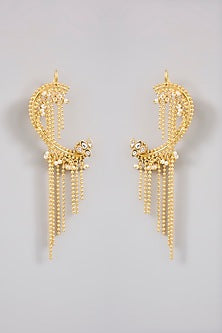 Gold Finish Kundan Polki & Beaded Ear-Cuffs
