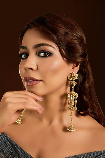 Gold Finish Ruby Stone Dangler Earrings