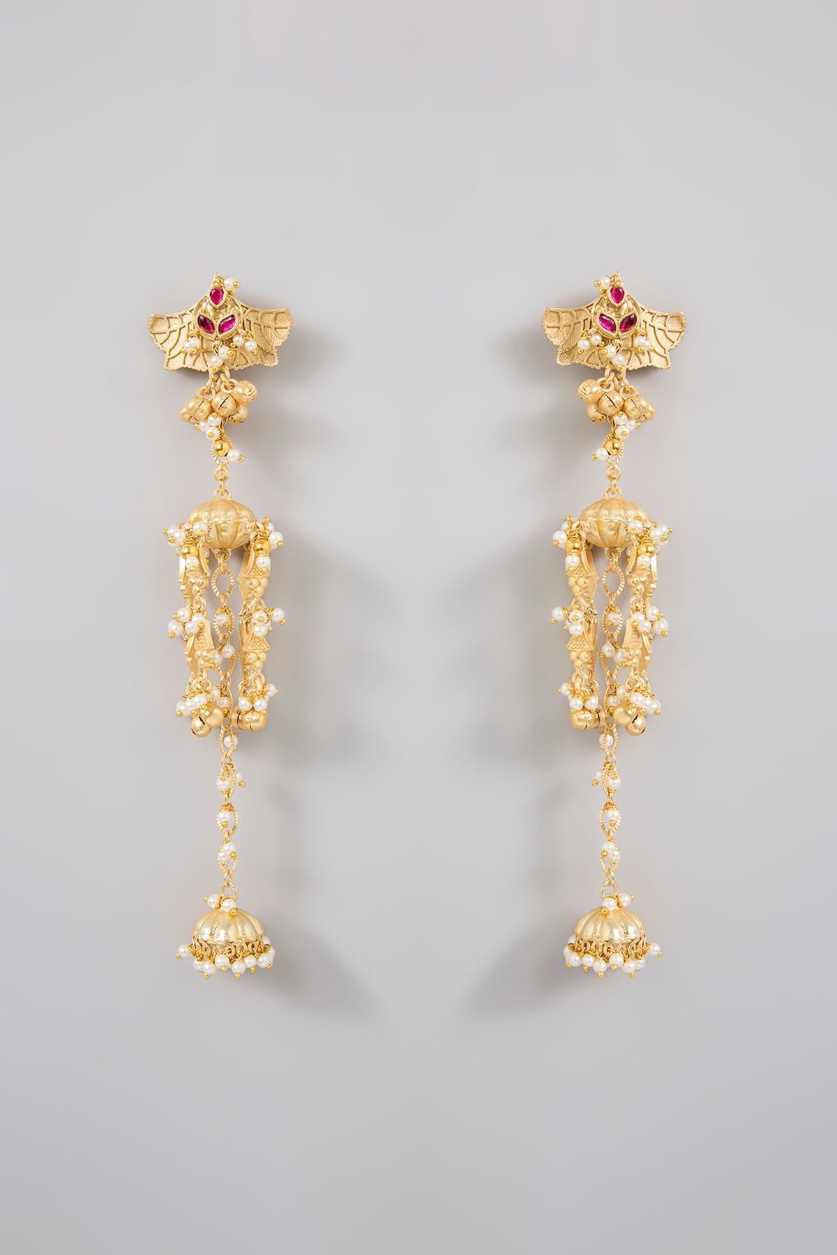 Gold Finish Ruby Stone Dangler Earrings