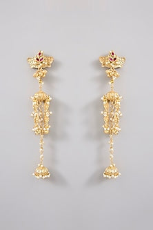 Gold Finish Ruby Stone Dangler Earrings