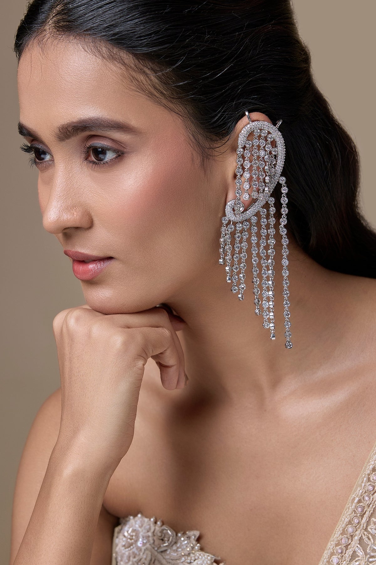 Silver Finish Zircon Dangler Earrings