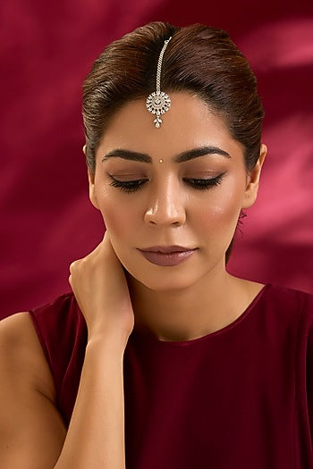 Silver Finish Kundan Polki Maangtikka