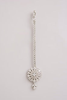 Silver Finish Kundan Polki Maangtikka
