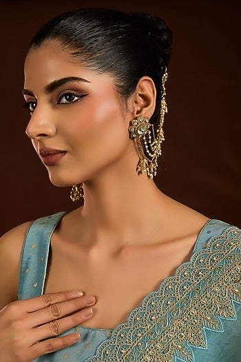 Gold Finish Kundan Polki & Beaded Earchains