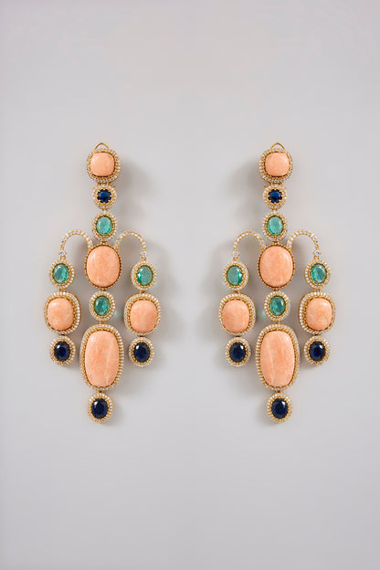 Gold Finish Emerald & Zircon Dangler Earrings