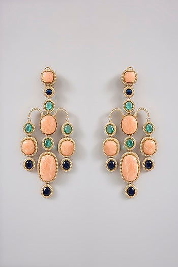 Gold Finish Emerald & Zircon Dangler Earrings