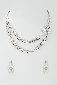 White Finish Zircon Layered Long Necklace Set