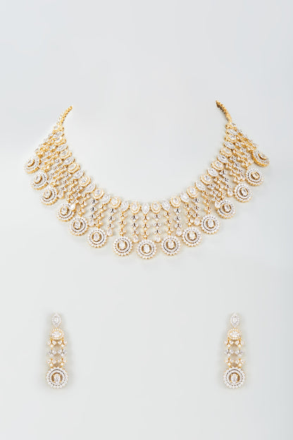 Gold Finish Zircon Choker Necklace Set