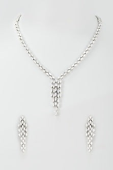 Silver Finish Zircon Long Necklace Set