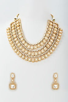 Gold Finish Kundan Polki High- End Long Necklace Set