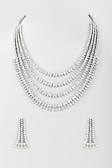 Silver Finish Zircon Long Necklace Set