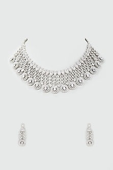 Silver Finish Zircon Choker Necklace Set