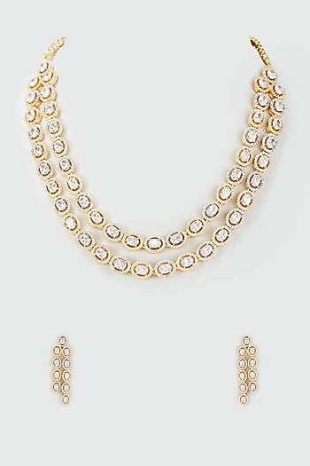 Gold Finish White Kundan Polki Layered Necklace