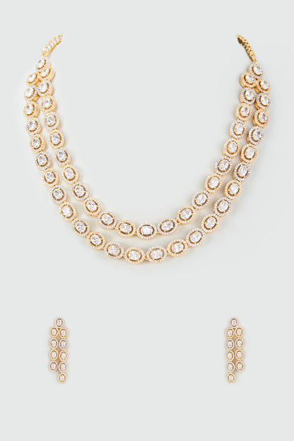 Gold Finish White Kundan Polki Layered Necklace