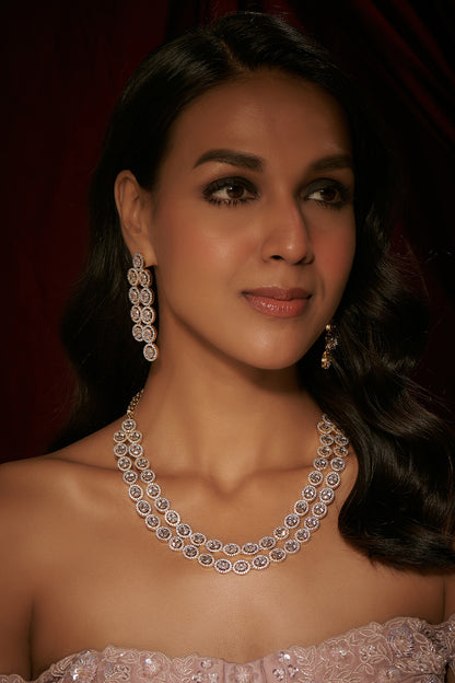 Gold Finish White Kundan Polki Layered Necklace