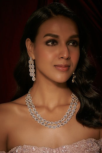 Gold Finish White Kundan Polki Layered Necklace