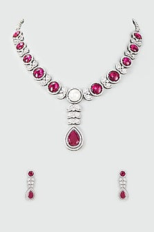 Silver Finish Zircon & Ruby Necklace Set