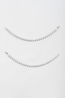 Silver Finish Zircon Anklets (Set Of 2)