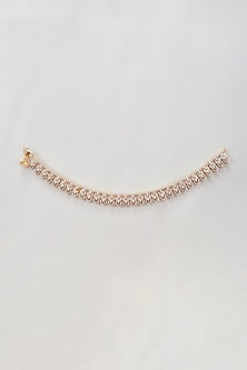 Gold Finish Zircon Anklets (Set Of 2)