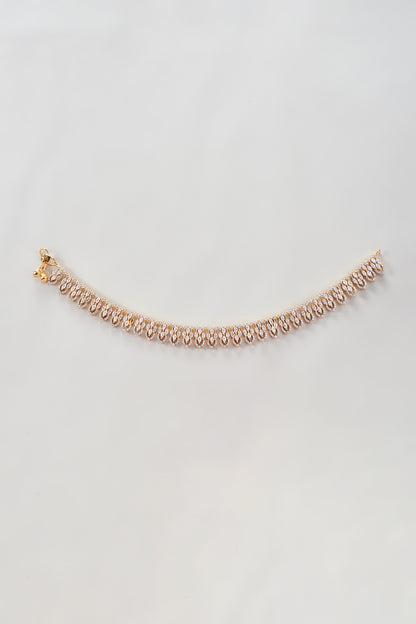 Gold Finish Zircon Anklets (Set Of 2)