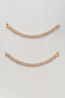 Gold Finish Zircon Anklets (Set Of 2)