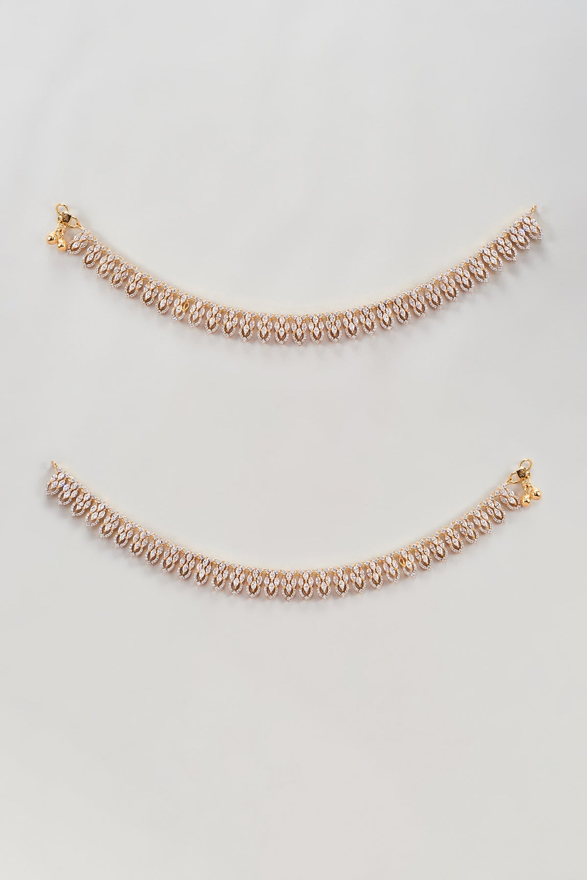 Gold Finish Zircon Anklets (Set Of 2)