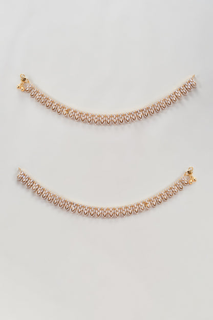 Gold Finish Zircon Anklets (Set Of 2)