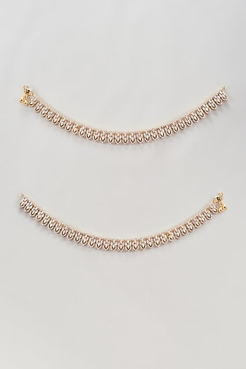 Gold Finish Zircon Anklets (Set Of 2)