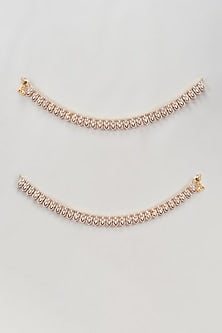Gold Finish Zircon Anklets (Set Of 2)