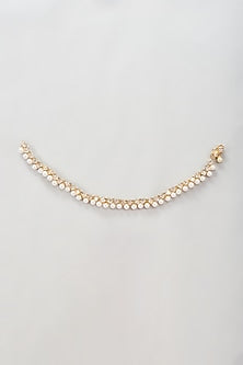 Gold Finish Zircon & Pearl Anklets (Set Of 2)