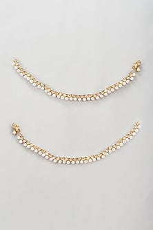 Gold Finish Zircon & Pearl Anklets (Set Of 2)