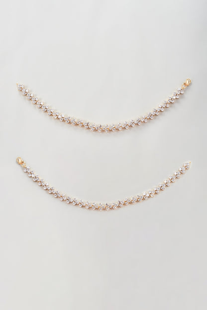Gold Finish Zircon Anklets (Set Of 2)