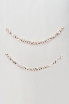 Gold Finish Zircon Anklets (Set Of 2)