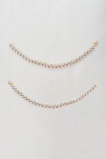 Gold Finish Zircon Anklets (Set Of 2)