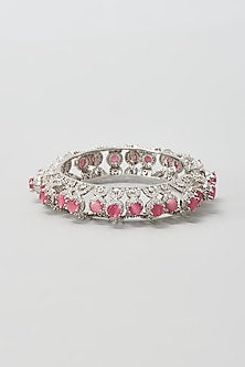 Silver Finish Zircon & Pink Stone Bangle