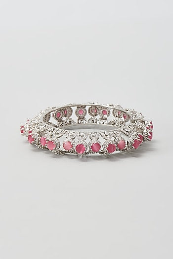 Silver Finish Zircon & Pink Stone Bangle