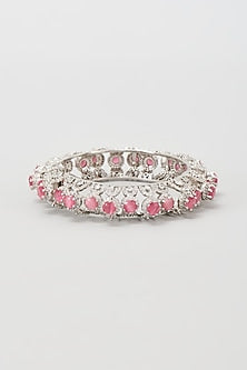 Silver Finish Zircon & Pink Stone Bangle