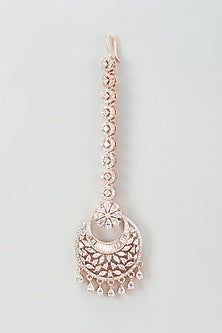 Rose Gold Finish Zircon Maangtikka
